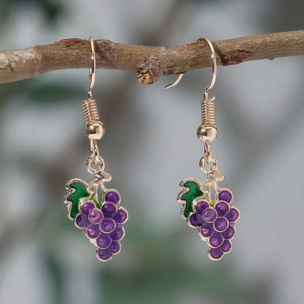 New grape earrings hang